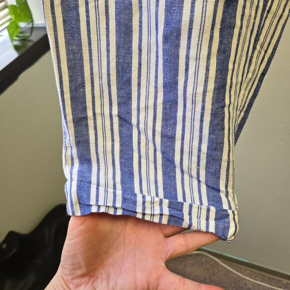 Linen Blend Pull On Striped Beachy Coastal Grandma Lounge Vacation Summer White - Picture 4 of 10